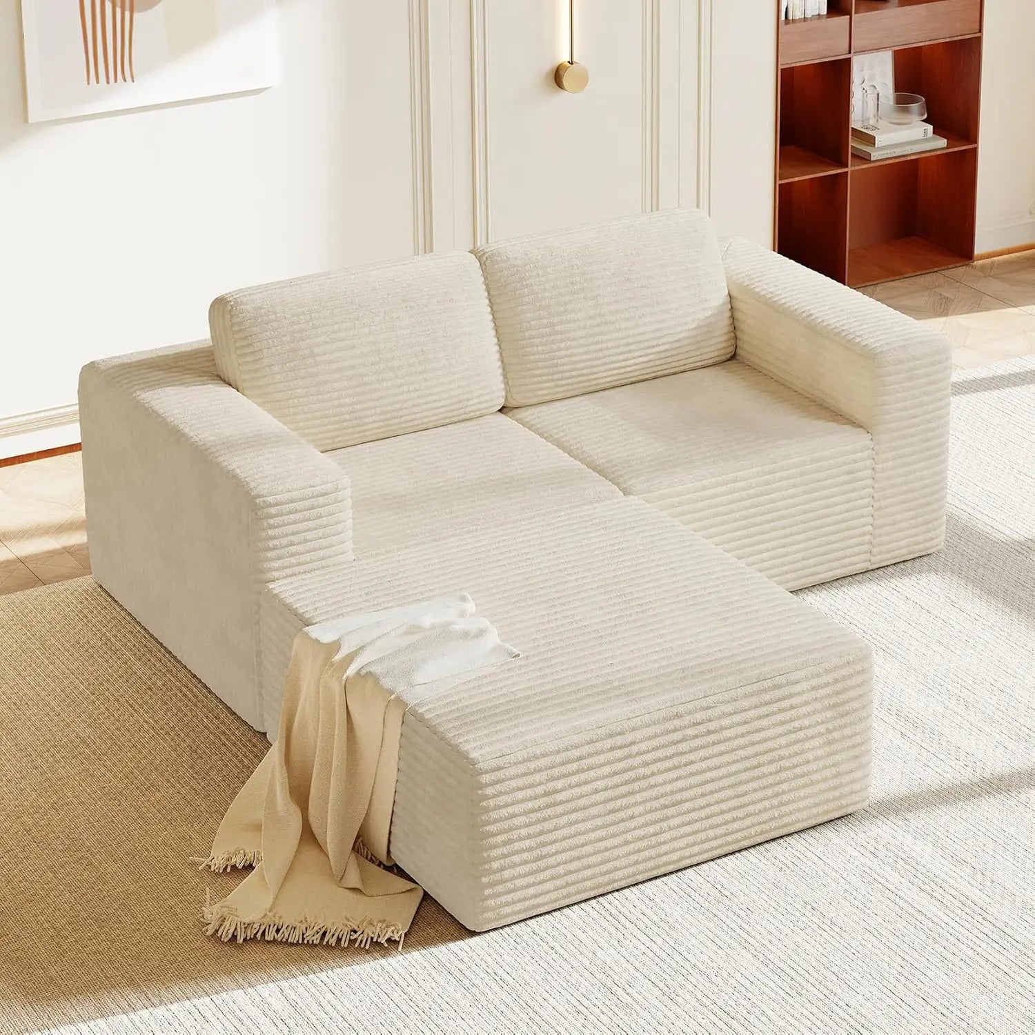97" L-Shape Modular Sectional Sofa Corduroy 3-Seat, 2-seat & single Seat, Many colors