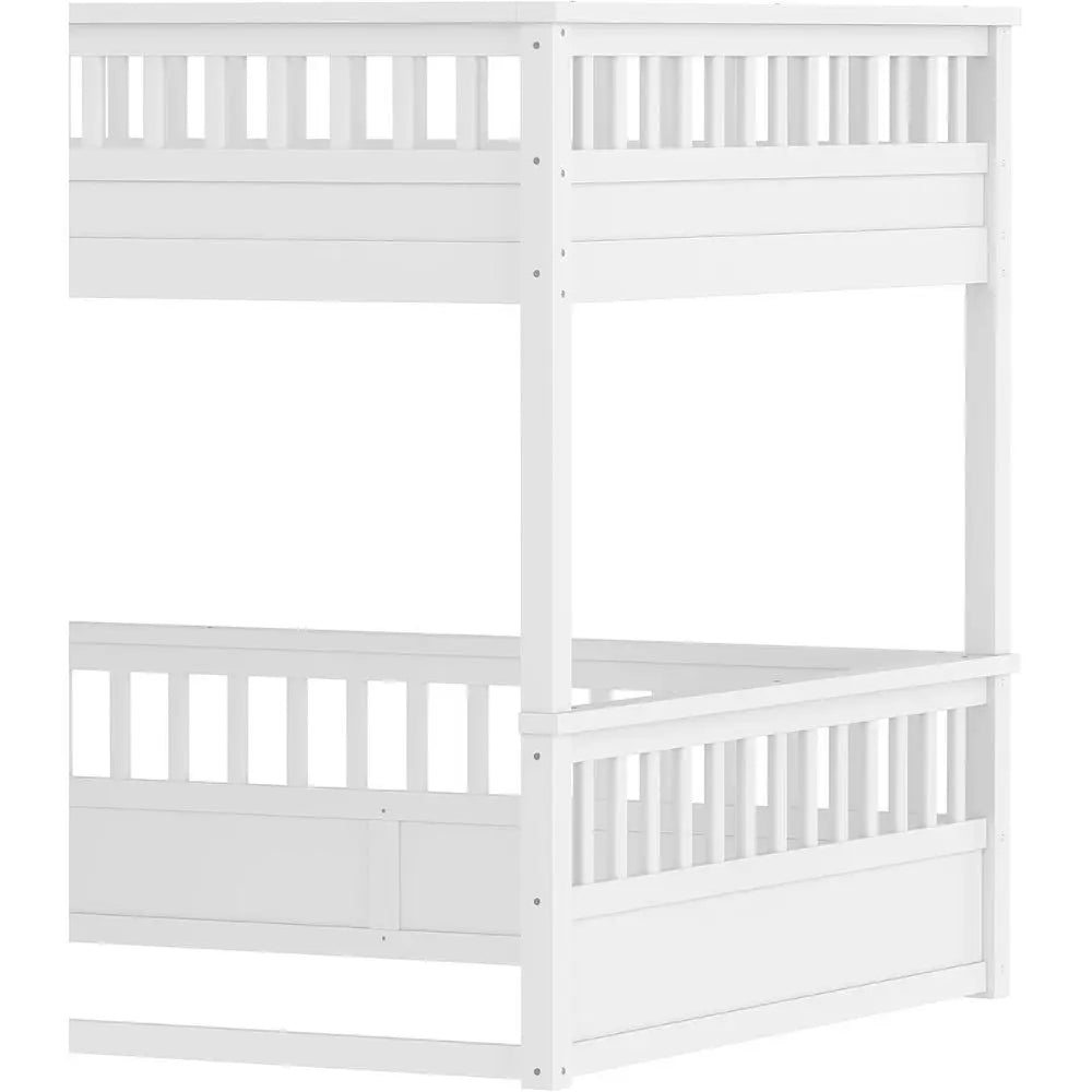 Queen Over Queen Wooden Bunk Bed with Ladder, Guardrail, Detachable