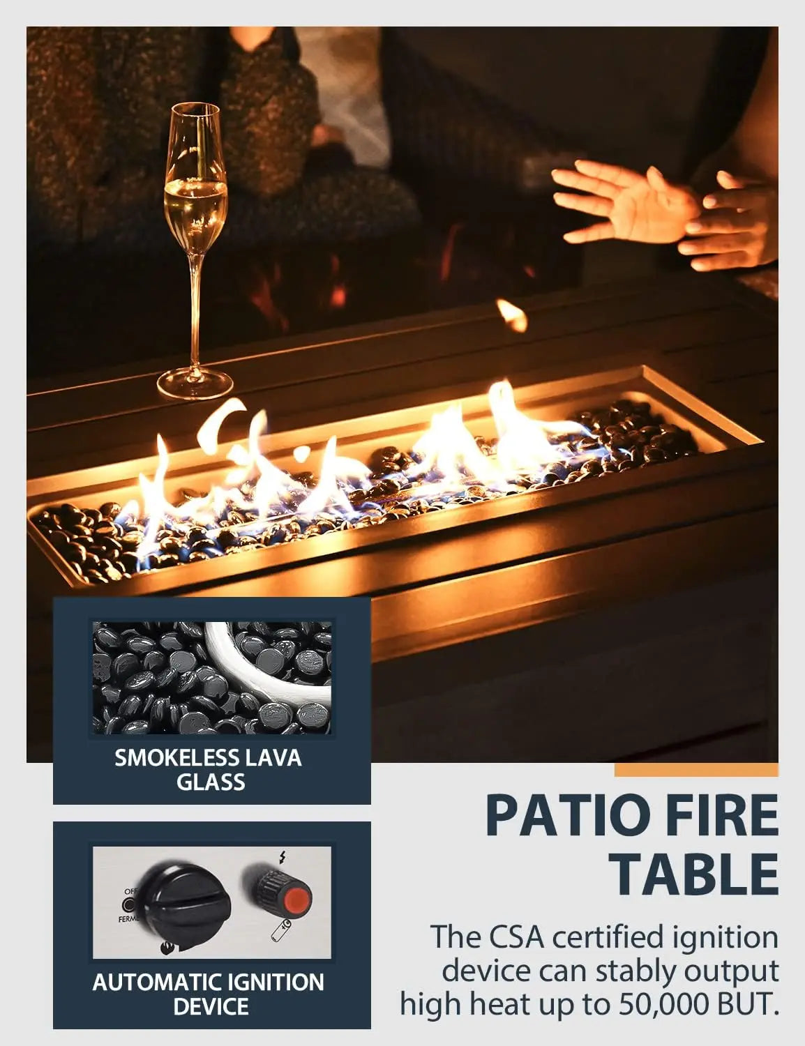 48inch 50000 BTU Gas Fire Pit with Aluminum Slats Table Top