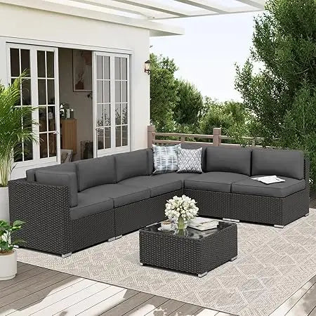 7-Piece Outdoor Patio Furniture Sofa Set Glass Top Table and Cushions(Red)
