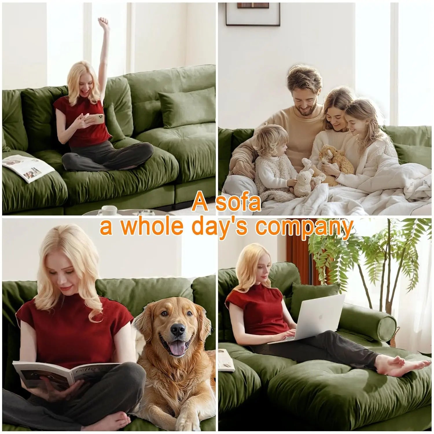 130" U Shaped Modular Sectional Sofa with Ottoman Deep Seat Velvet