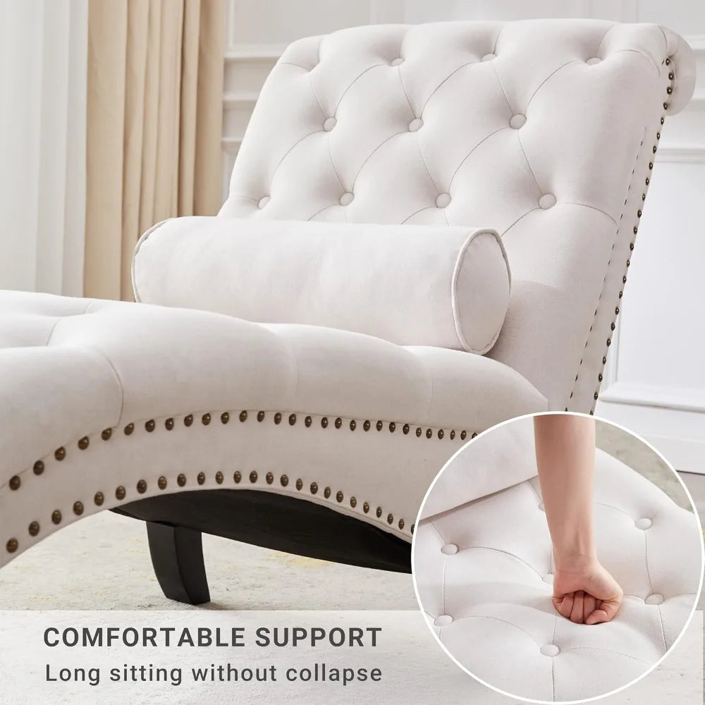 Iindoor upholstered button tufted chaise lounge with solid wood legs