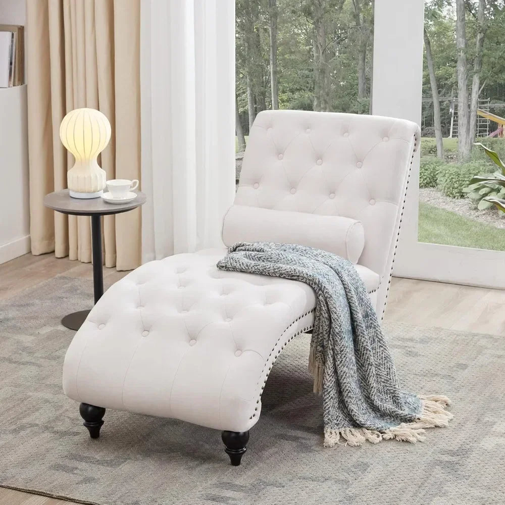 Iindoor upholstered button tufted chaise lounge with solid wood legs