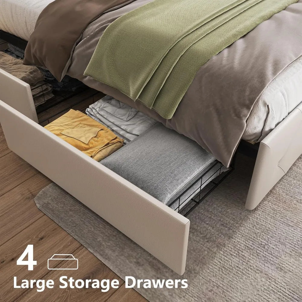 Platform Storage Bed Frame with 4 Drawers and LED Light, (no King available)