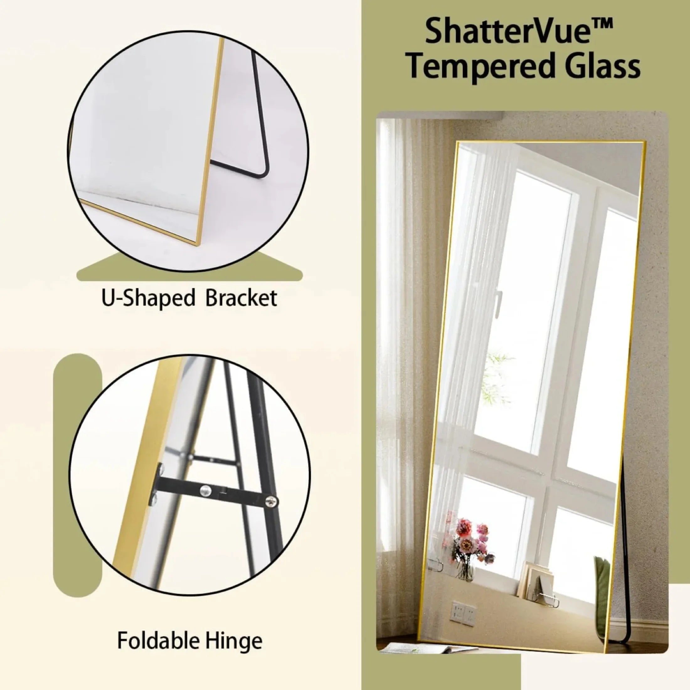 56"x21.2" Full Length Floor Mirror Rectangular Gold Frame