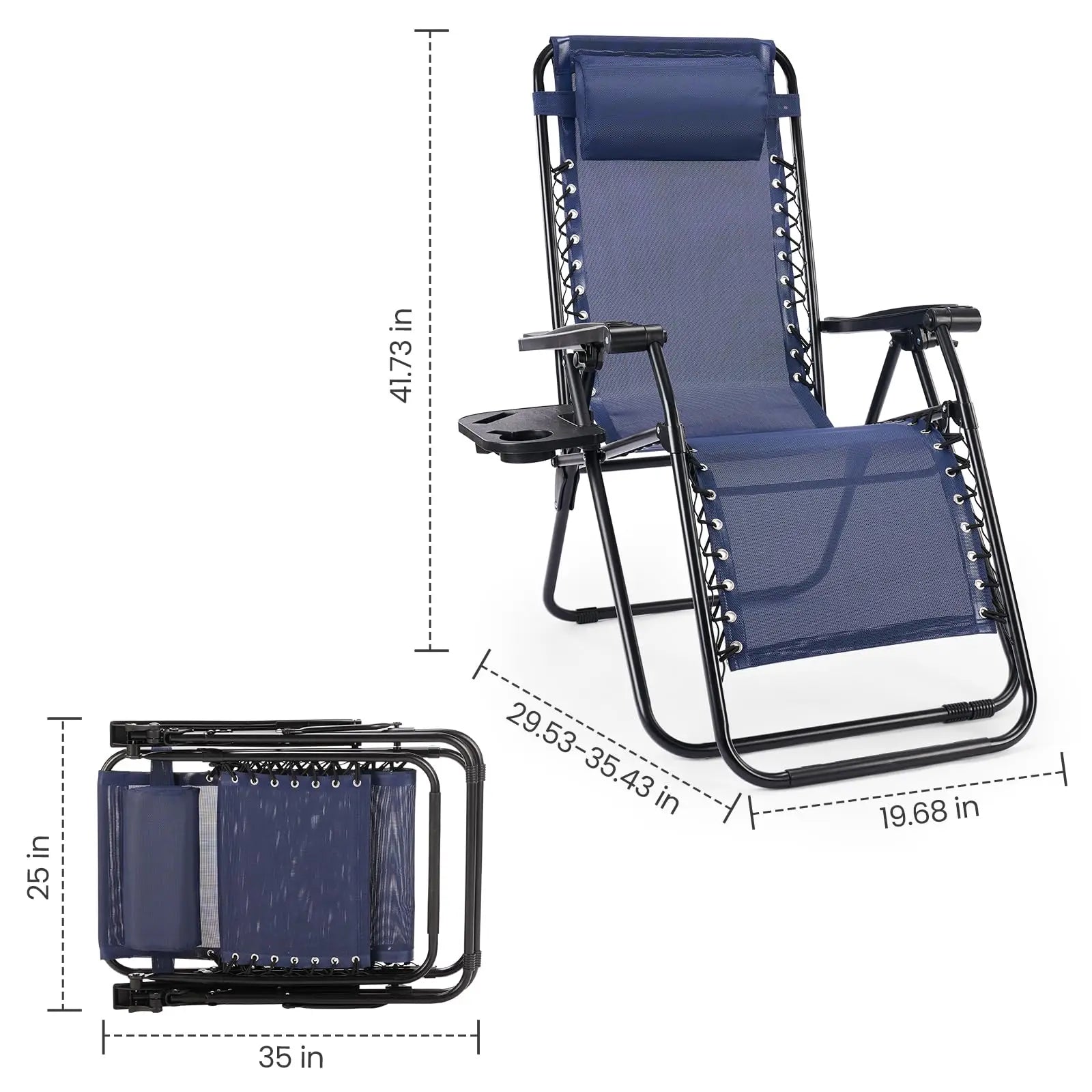 JHK Zero Gravity Portable Recliner Chair with Cup Holder Trays Adjustable Pillow