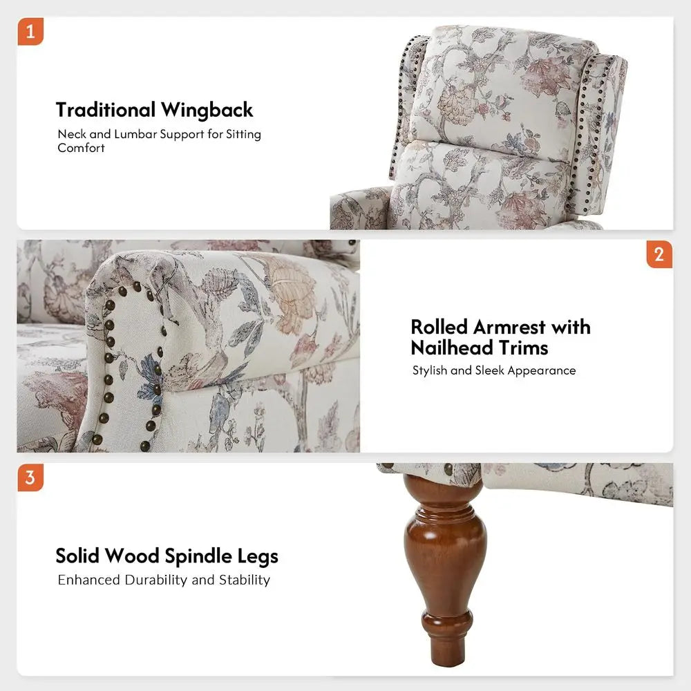 Recliner Chair, Upholstered Floral Fabric