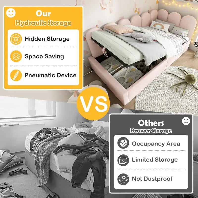 Upholstered Twin Size Daybed with Hydraulic Storage, (Mattress not included)