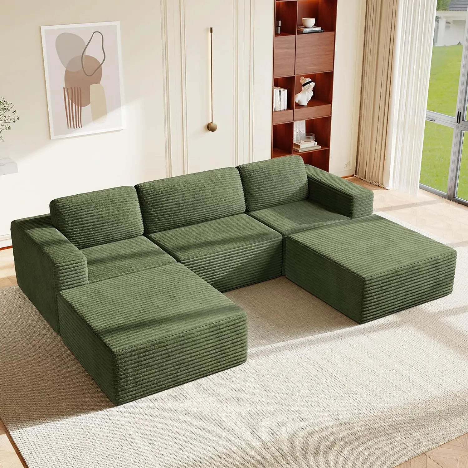 97" L-Shape Modular Sectional Sofa Corduroy 3-Seat, 2-seat & single Seat, Many colors