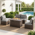 Patio Furniture Set with Fire Pit Table, Outdoor Sectional Rattan Sofa Set