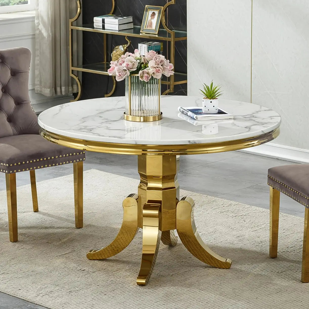 Modern White Marble Dining Table for 6-8 Rectangle 68" Faux Marble Kitchen