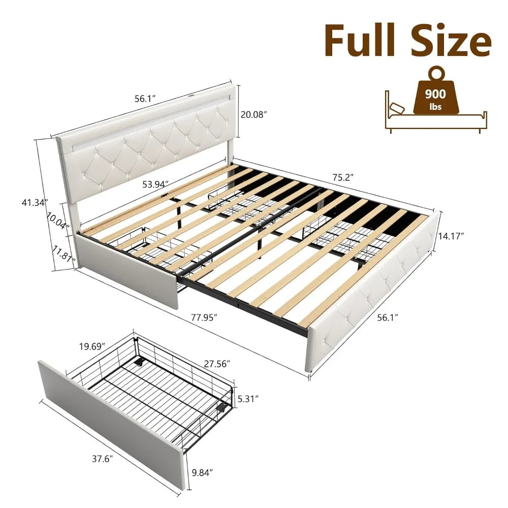 Platform Storage Bed Frame with 4 Drawers and LED Light, (no King available)
