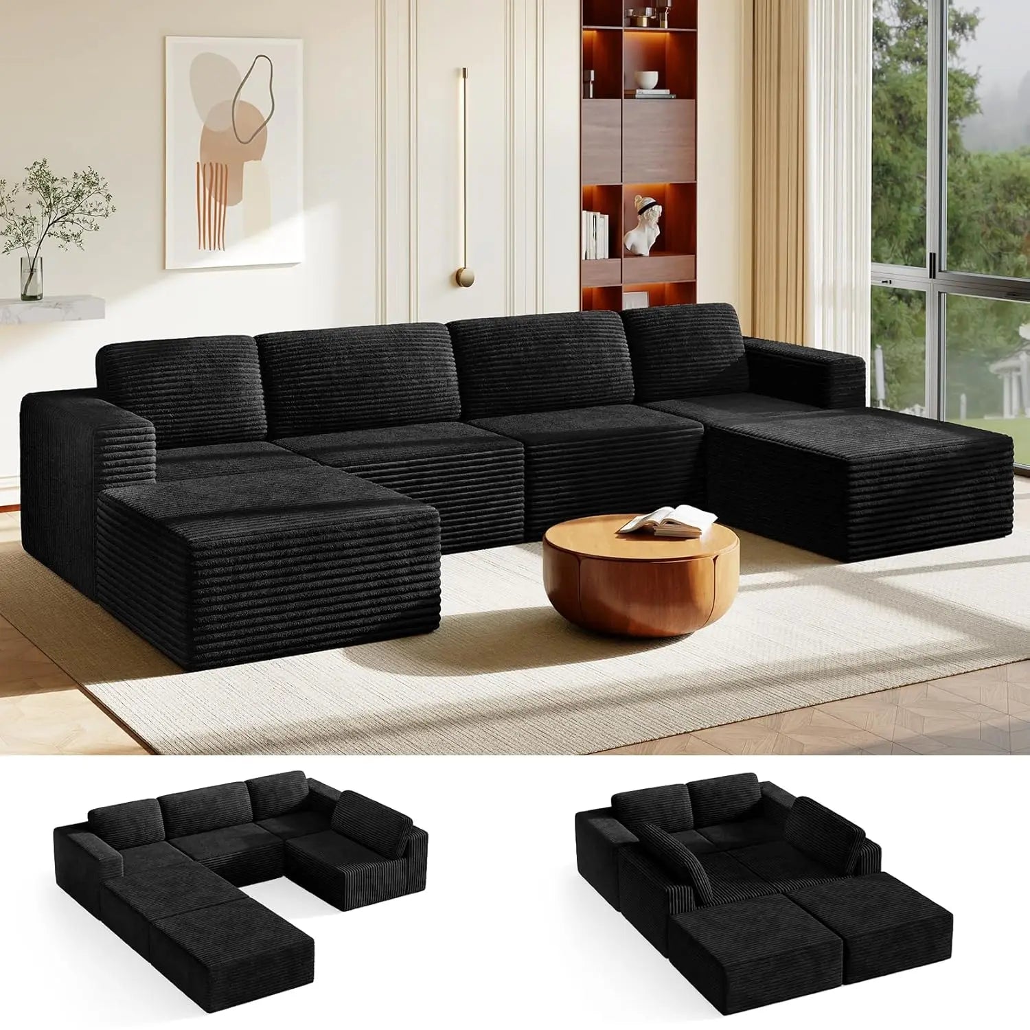 97" L-Shape Modular Sectional Sofa Corduroy 3-Seat, 2-seat & single Seat, Many colors