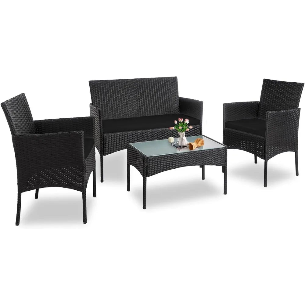 4 Piece Outdoor Wicker Patio Conversation Furniture Set