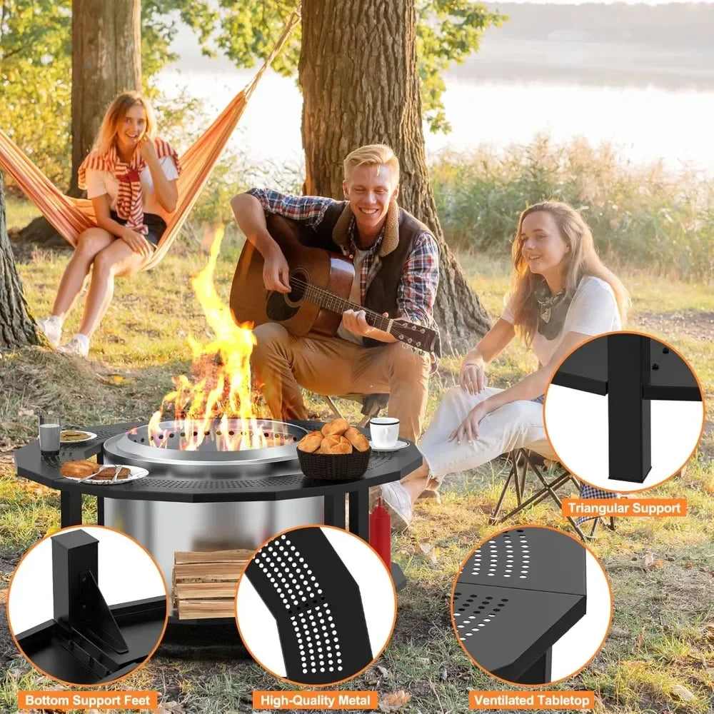 Portable Outdoor Fire Pit Table for Solo Stove Fire, Smokeless