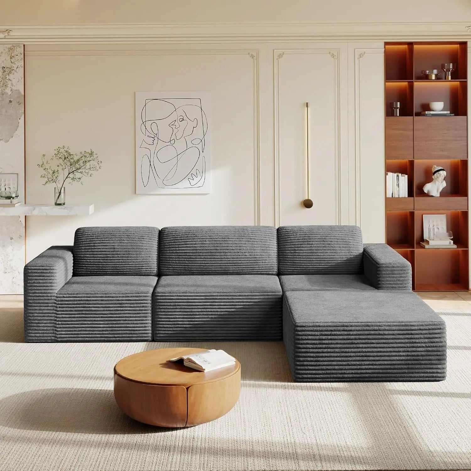 97" L-Shape Modular Sectional Sofa Corduroy 3-Seat, 2-seat & single Seat, Many colors