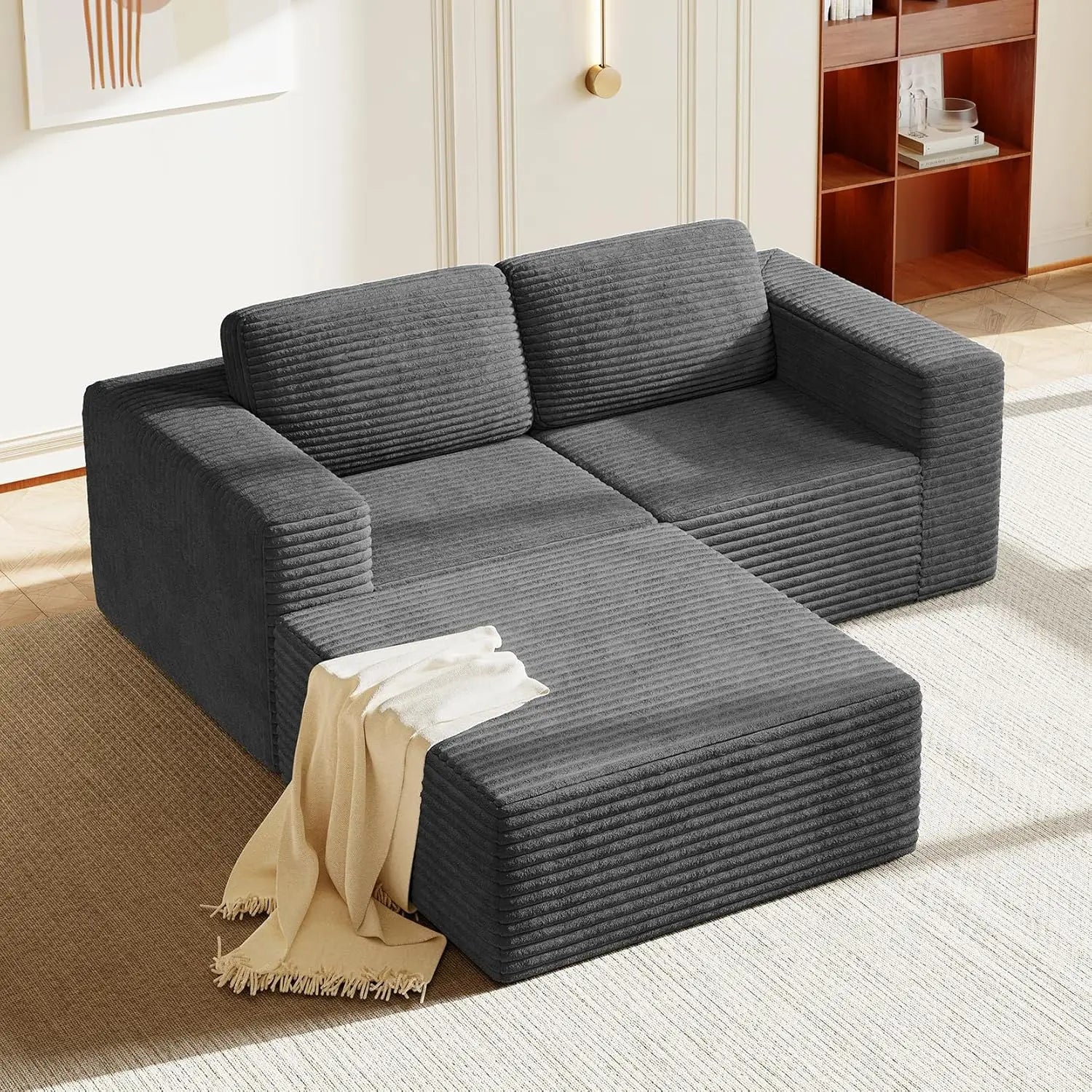 97" L-Shape Modular Sectional Sofa Corduroy 3-Seat, 2-seat & single Seat, Many colors