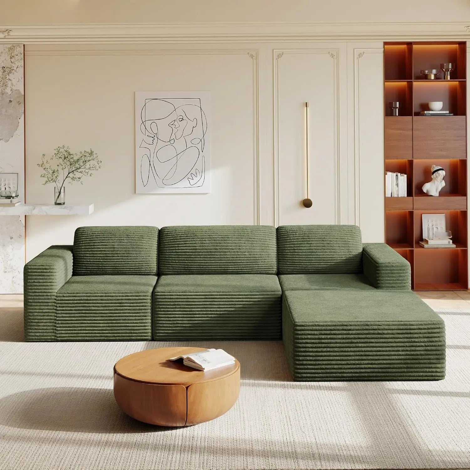 97" L-Shape Modular Sectional Sofa Corduroy 3-Seat, 2-seat & single Seat, Many colors