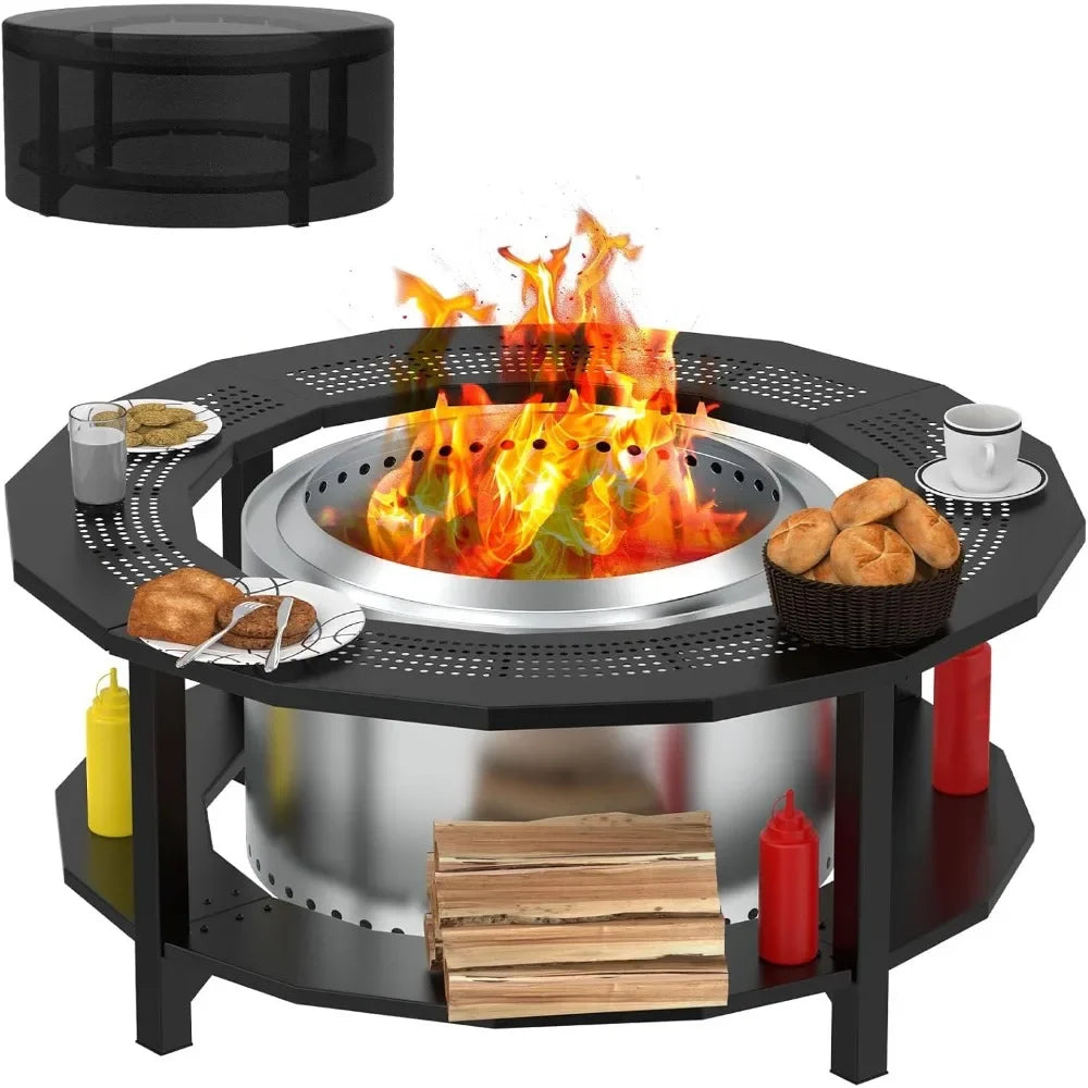 Portable Outdoor Fire Pit Table for Solo Stove Fire, Smokeless