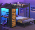 Full Bunk Bed with Desk,  5 Storage Drawers & Charging Station, LED Lights