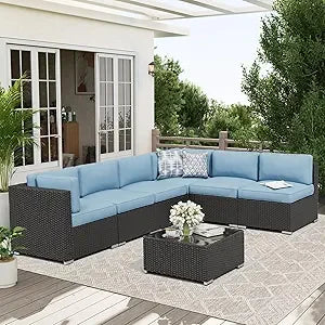 7-Piece Outdoor Patio Furniture Sofa Set Glass Top Table and Cushions(Red)