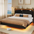 Floating Bed Frame King with Charging Station amp Led Light,