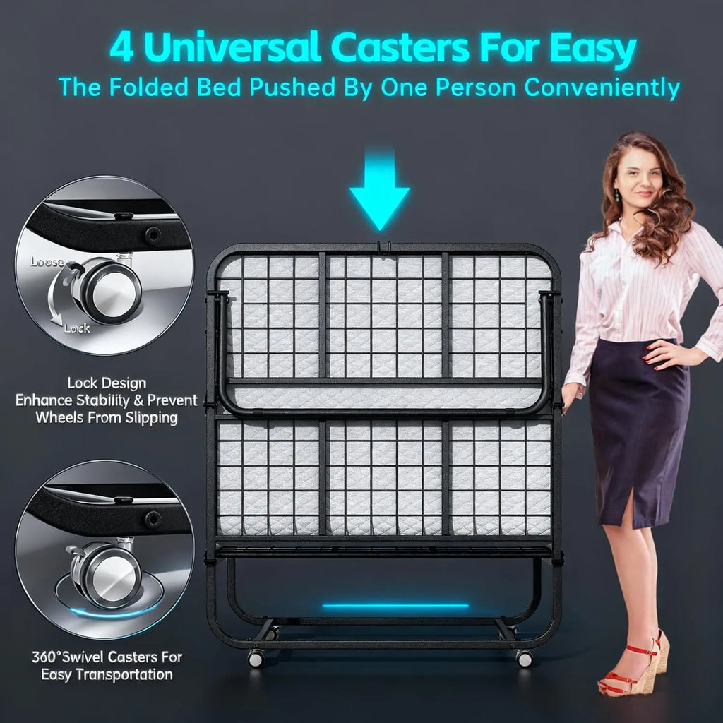 Twin Folding Bed with 5" Mattress, Roll Away Beds for Adults,