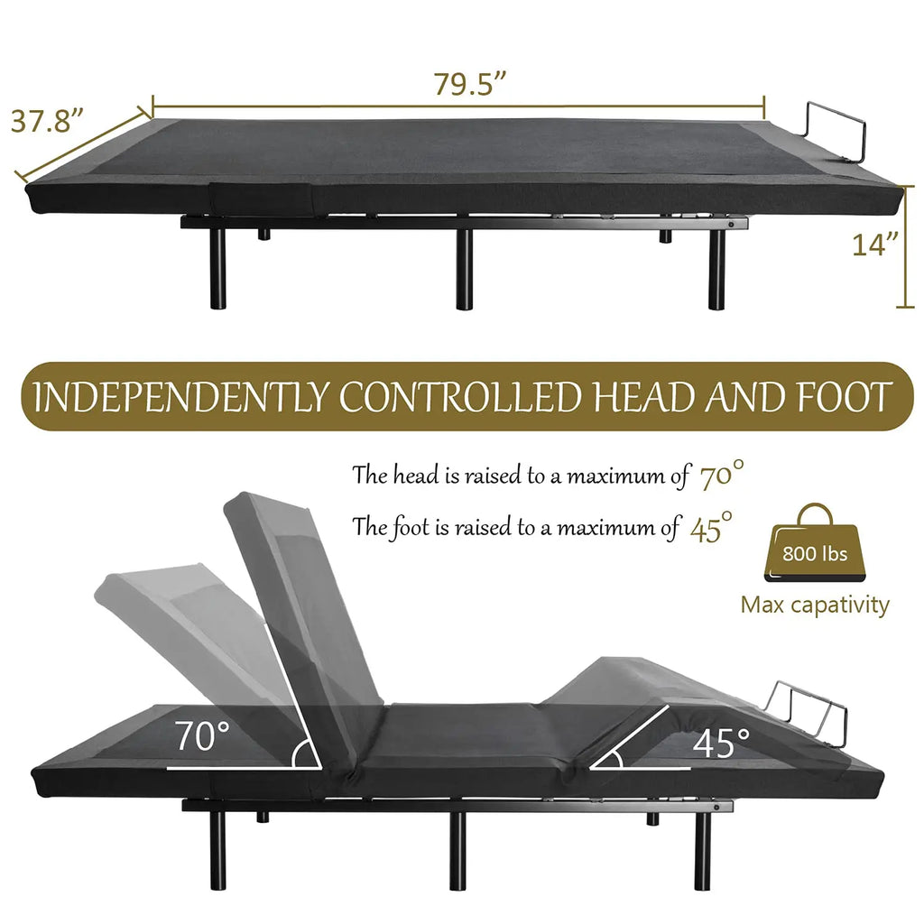 Split King Adjustable Bed Base/Bed Frame with Motorized Head and Foot Incline