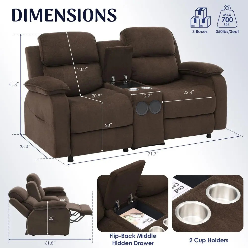 Electric Power Loveseat Recliner Sofa with Console with Heat