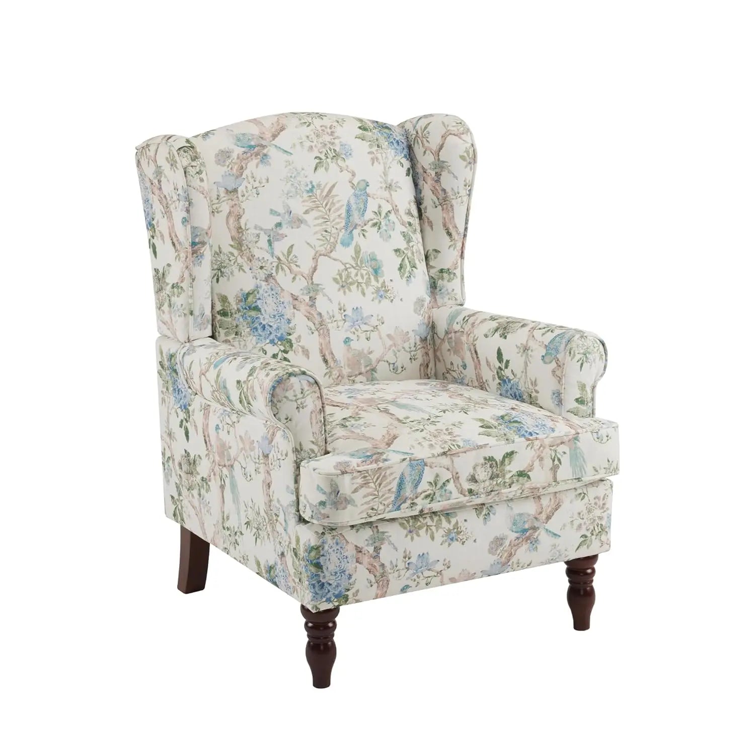 High Back Upholstered Floral Accent Chair with Solid Legs