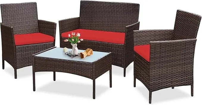 4 Piece Outdoor Wicker Patio Conversation Furniture Set