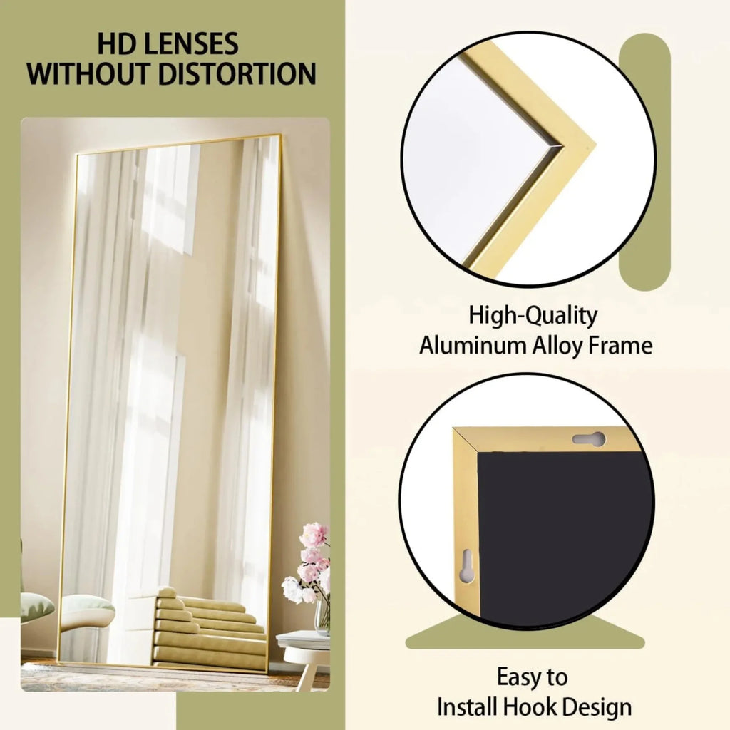56"x21.2" Full Length Floor Mirror Rectangular Gold Frame