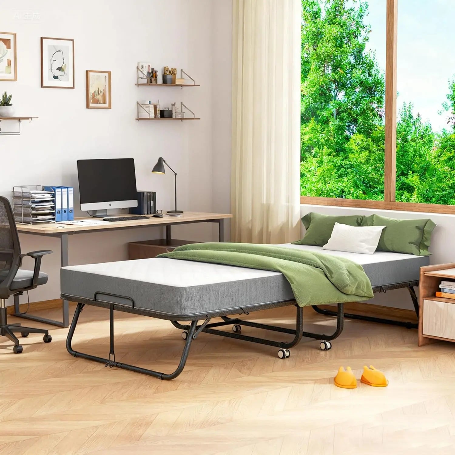 Twin Folding Bed with 5" Mattress, Roll Away Beds for Adults,