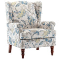 High Back Upholstered Floral Accent Chair with Solid Legs