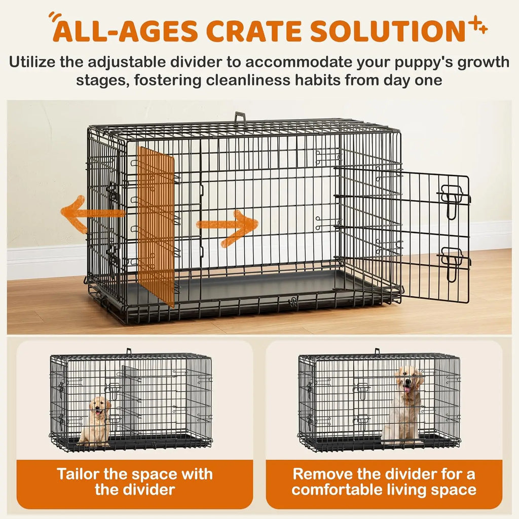 42 inch Double Door Dog Crate w/Divider for Puppy to Adult XL