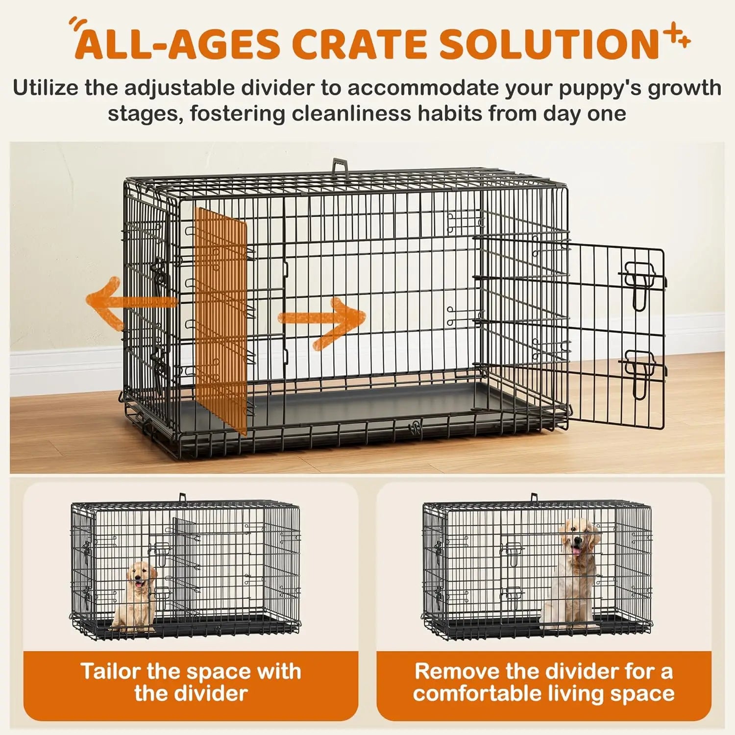 42 inch Double Door Dog Crate w/Divider for Puppy to Adult XL