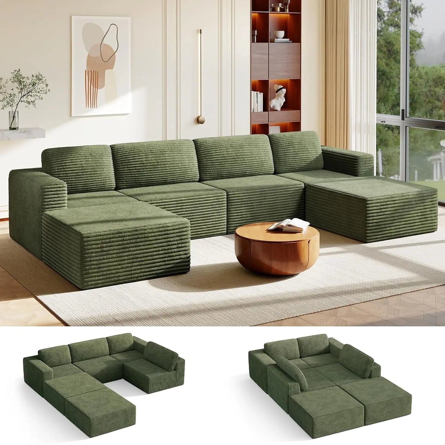 97" L-Shape Modular Sectional Sofa Corduroy 3-Seat, 2-seat & single Seat, Many colors