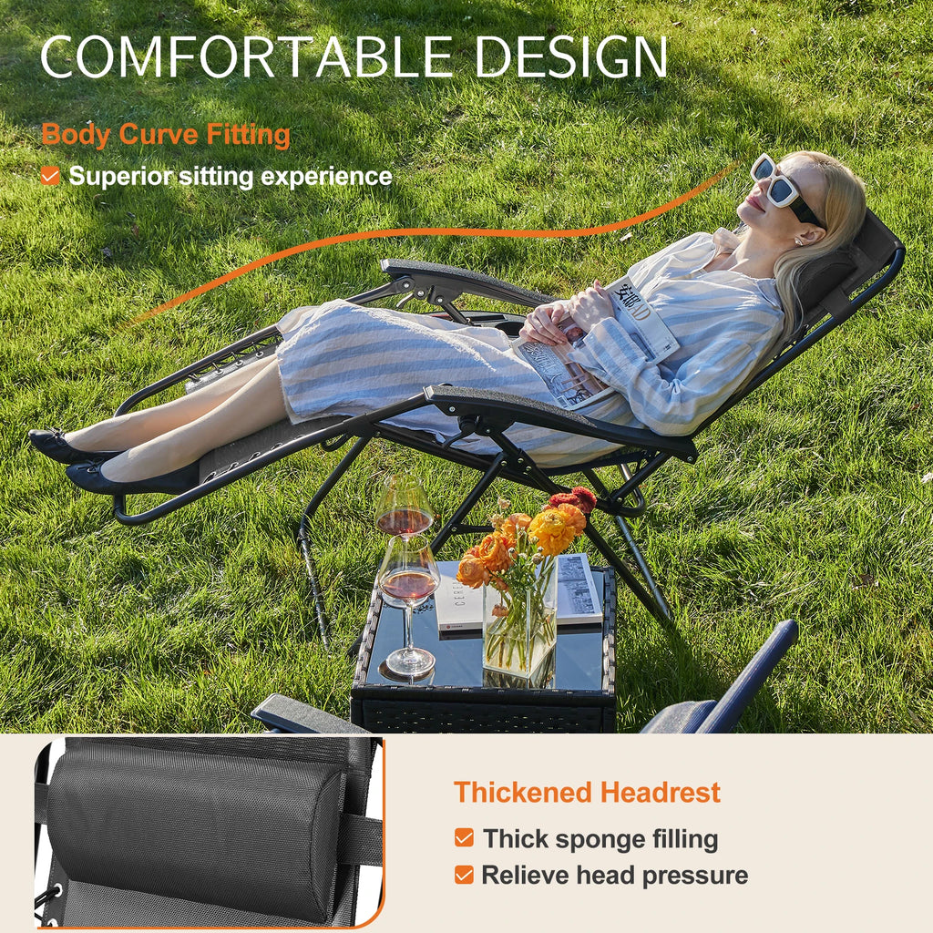 JHK Zero Gravity Portable Recliner Chair with Cup Holder Trays Adjustable Pillow