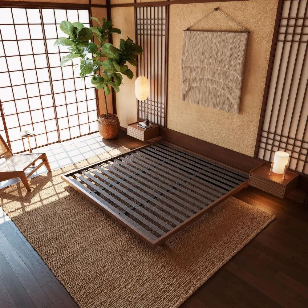 Japanese Style King Floor Bed Frame, 5.9 Low Profile Metal Frame,