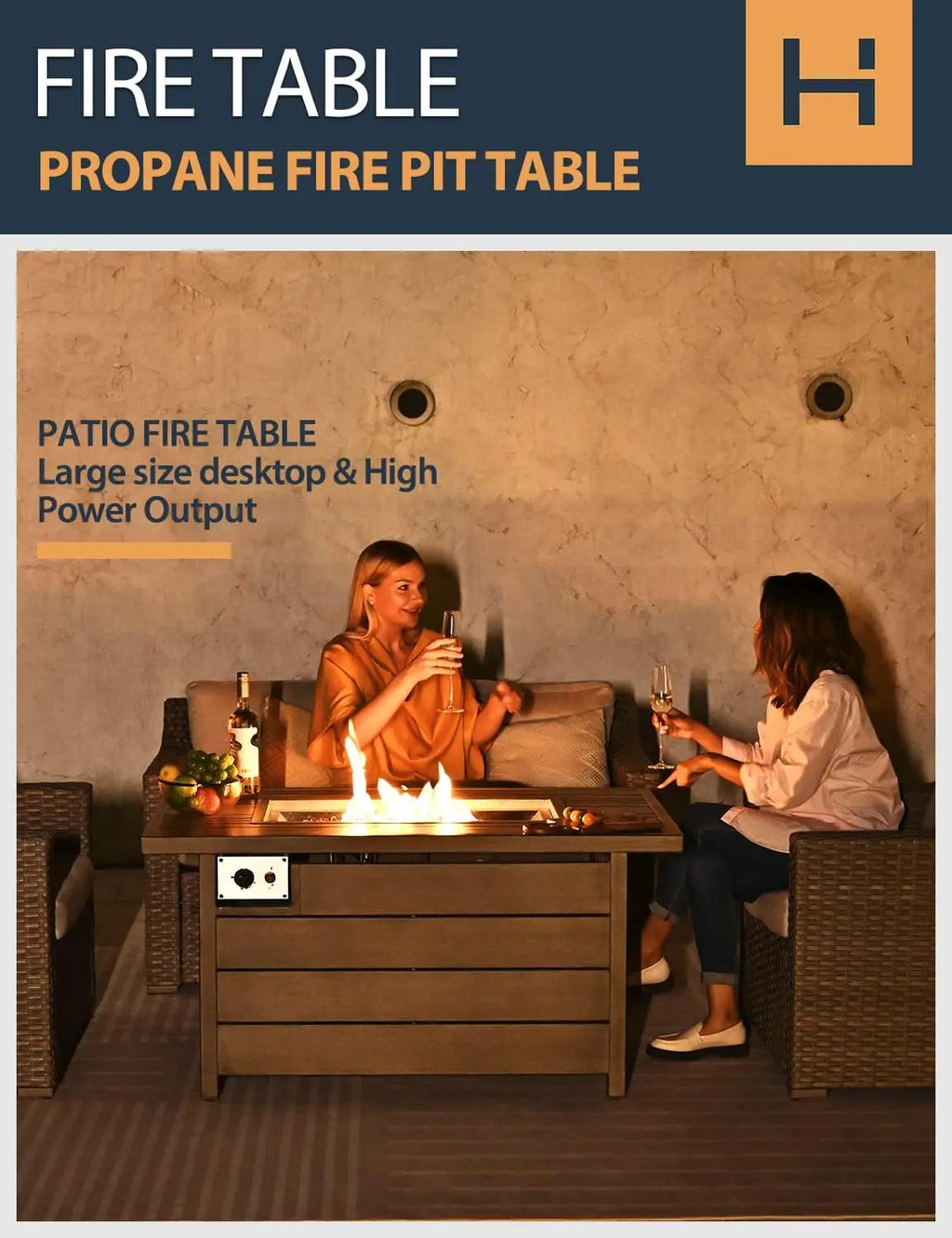 48inch 50000 BTU Gas Fire Pit with Aluminum Slats Table Top