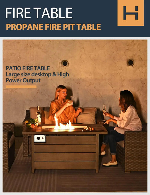 48inch 50000 BTU Gas Fire Pit with Aluminum Slats Table Top