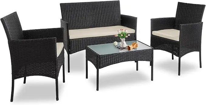 4 Piece Outdoor Wicker Patio Conversation Furniture Set