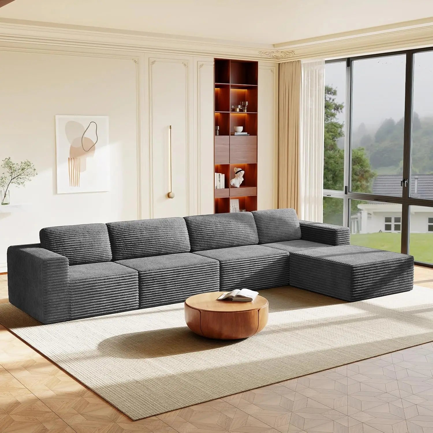 97" L-Shape Modular Sectional Sofa Corduroy 3-Seat, 2-seat & single Seat, Many colors