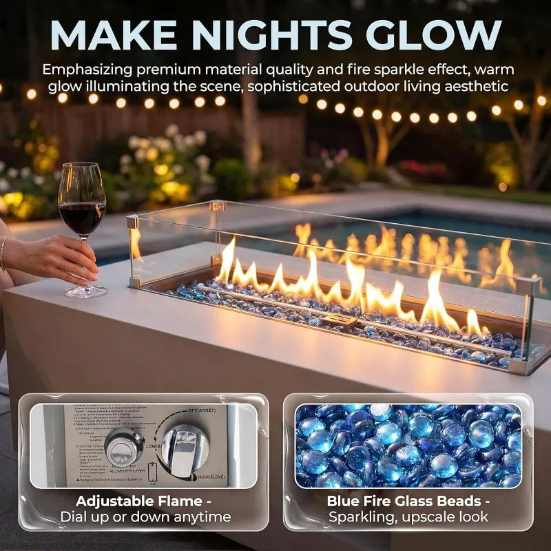 Outdoor Propane Fire Pit Table,50,000BTU Rectangle Natural Gas
