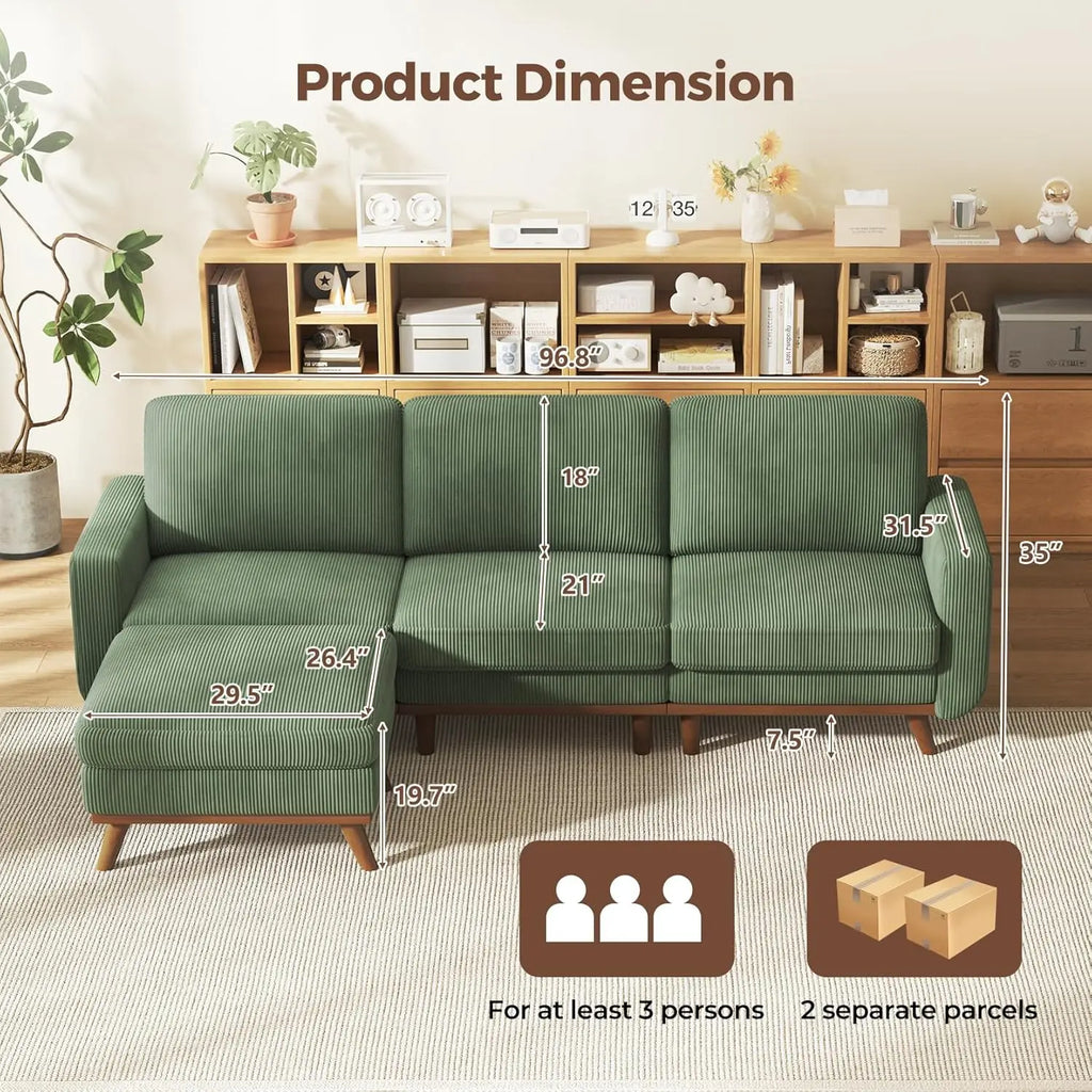 97" L-Shape Modular Sectional Sofa Corduroy 3-Seat, 2-seat & single Seat, Many colors