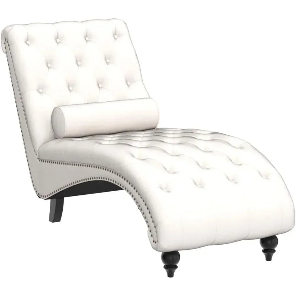 Iindoor upholstered button tufted chaise lounge with solid wood legs