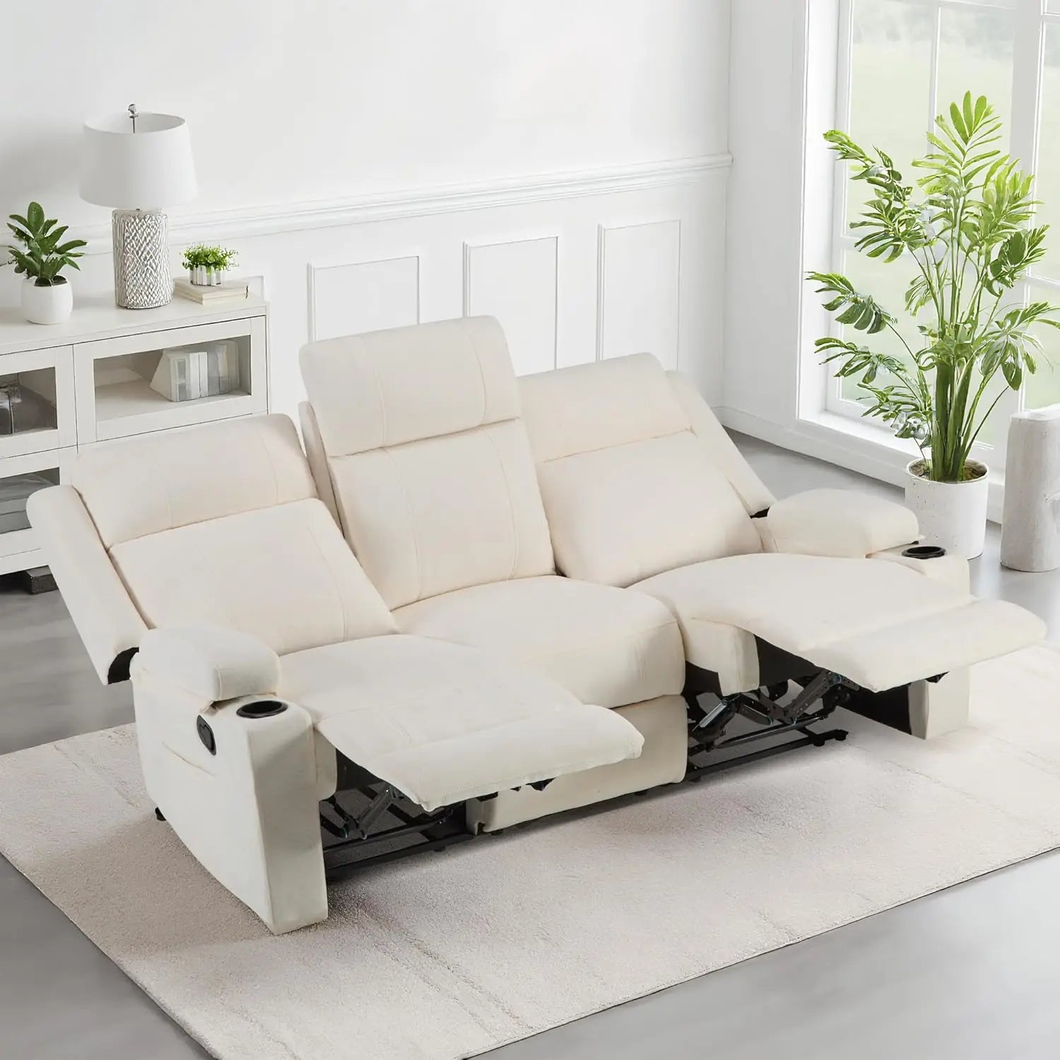 Large Manual Reclining Sofa 3 Seater Chenille Fabric, Multiple Colors