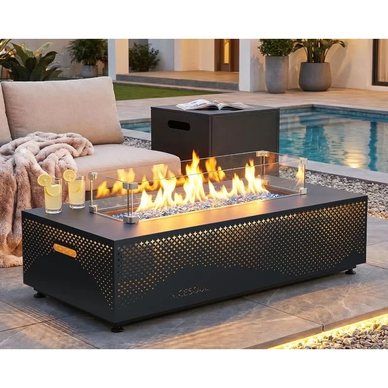 Outdoor Propane Fire Pit Table,50,000BTU Rectangle Natural Gas