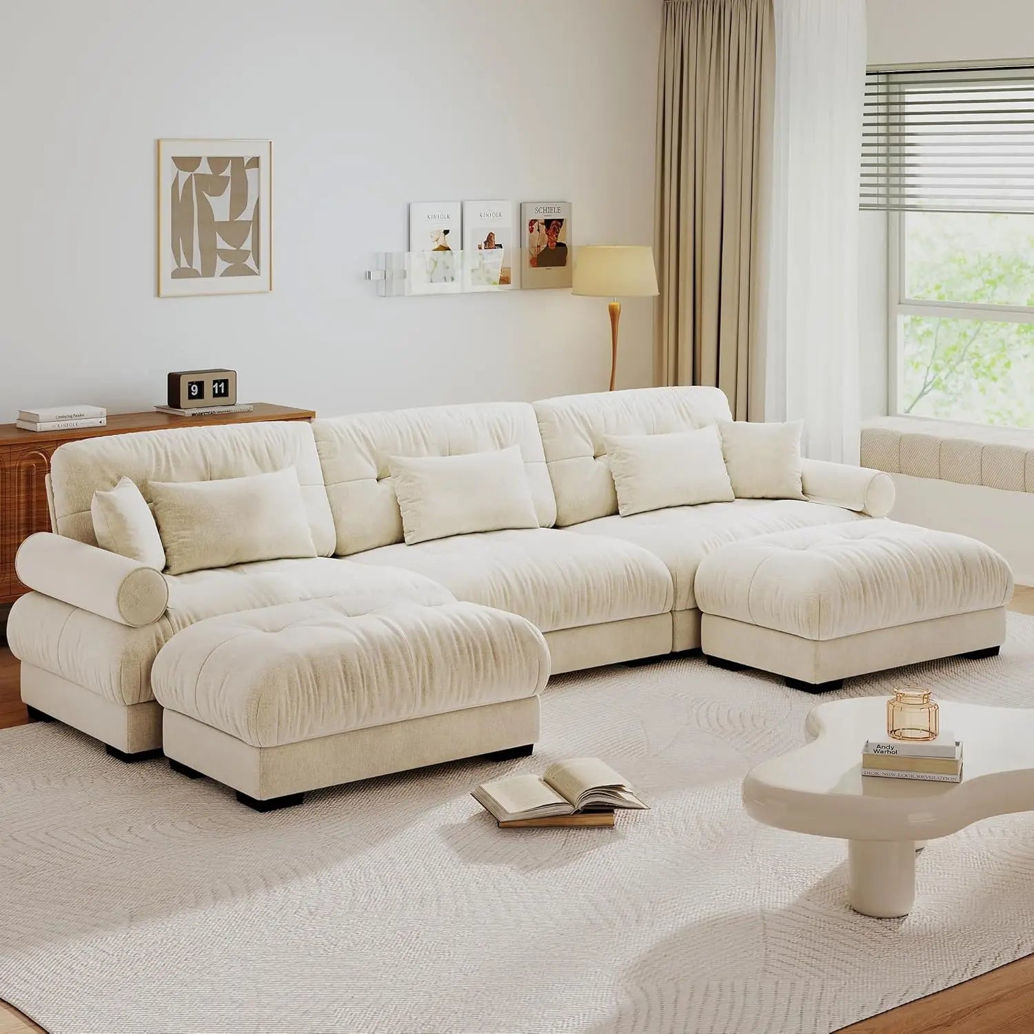 130" U Shaped Modular Sectional Sofa with Ottoman Deep Seat Velvet