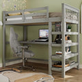 Full-Size Loft Bed with Desk, 4 Storage Shelves, and Underbed Workstation